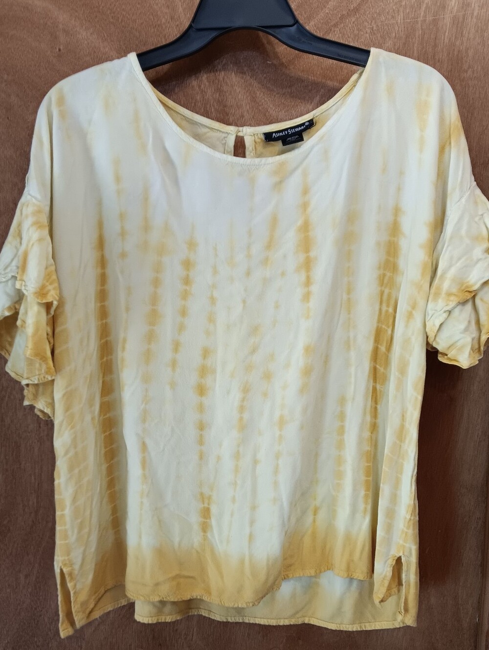 Ashley Stewart Yellow Tie-Dye Ruffle Sleeve Blouse